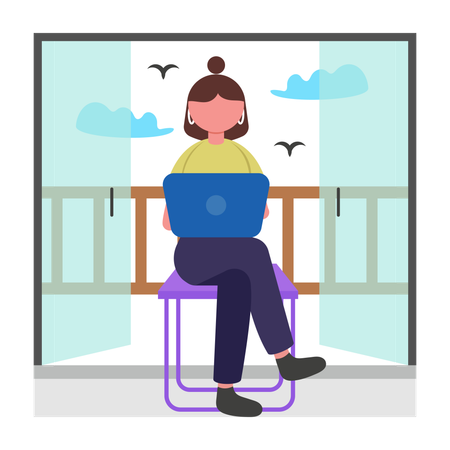 Fille travaillant dans un espace de travail à la lumière naturelle  Illustration