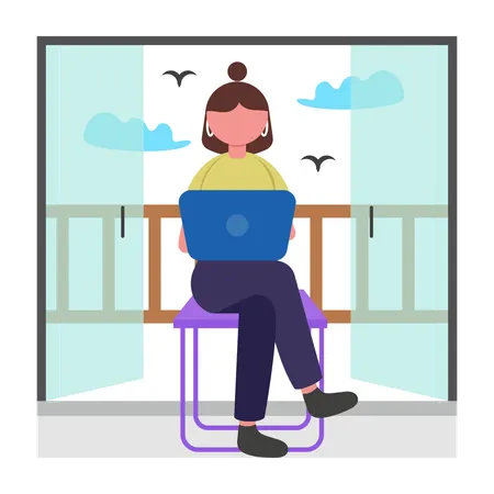 Fille travaillant dans un espace de travail à la lumière naturelle  Illustration