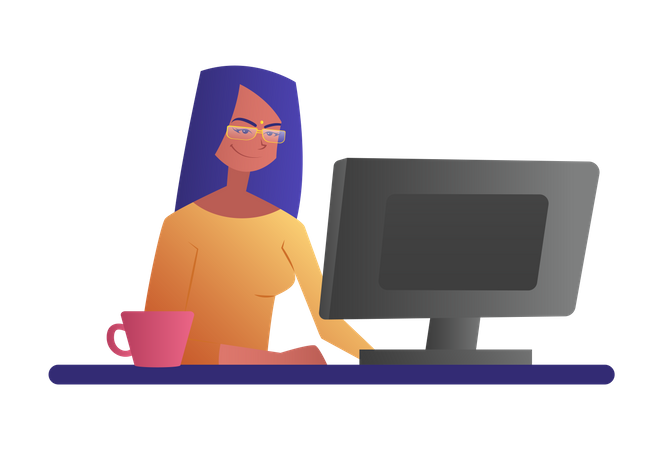 Fille travaillant au bureau  Illustration