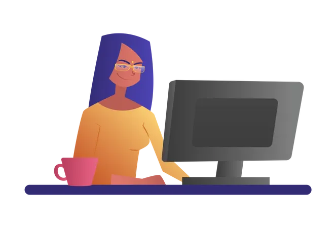 Fille travaillant au bureau  Illustration