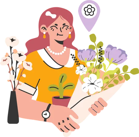 Fille travaillant comme fleuriste  Illustration