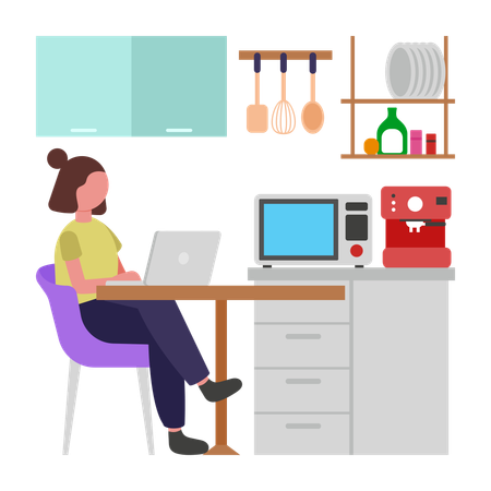 Fille travaillant dans la cuisine  Illustration