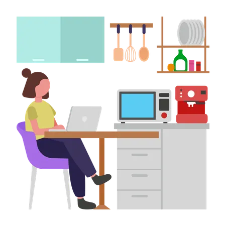 Fille travaillant dans la cuisine  Illustration