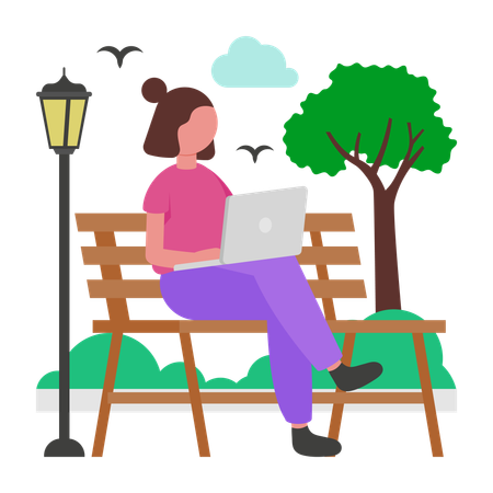 Fille travaillant dans un espace de travail extérieur  Illustration