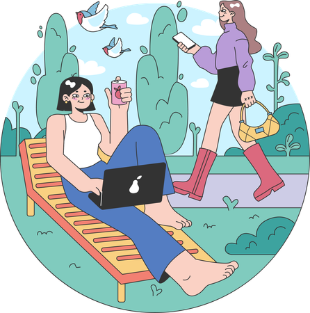 Fille travaillant en vacances  Illustration