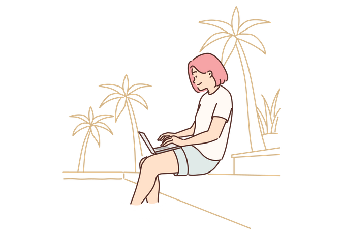 Fille travaillant en vacances  Illustration