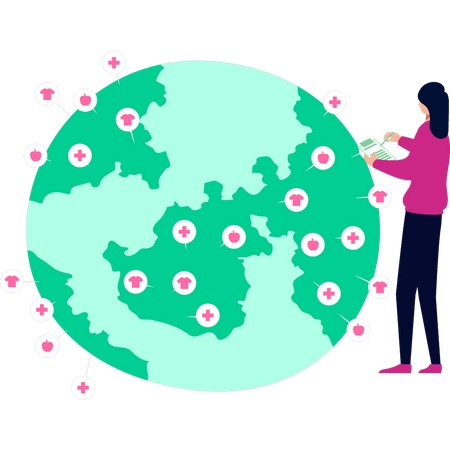 Fille travaillant pour le bien-être humain partout dans le monde  Illustration