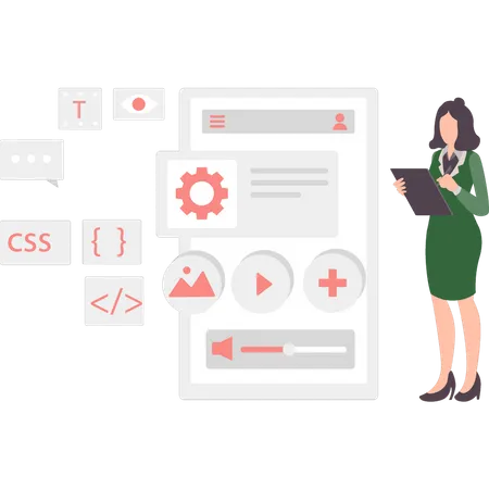 Fille travaillant sur le codage CSS  Illustration