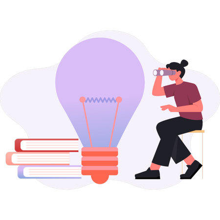 Une fille travaille sur des idées éducatives  Illustration