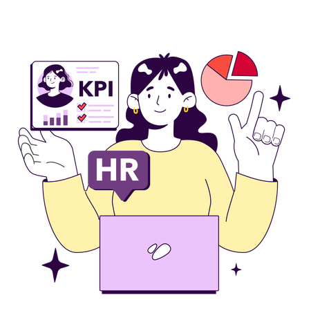 Fille travaillant sur la croissance des KPI  Illustration