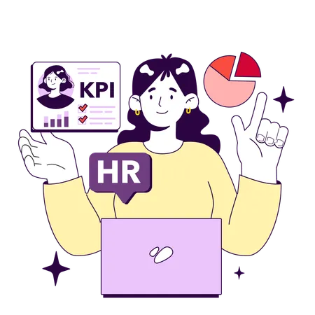 Fille travaillant sur la croissance des KPI  Illustration