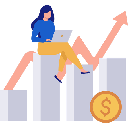 Fille travaillant sur la croissance financière  Illustration