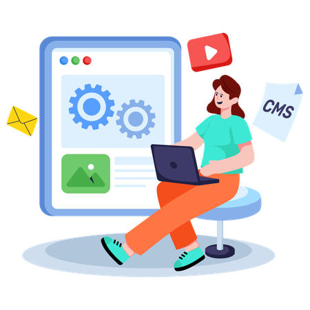 Fille travaillant sur la gestion de contenu  Illustration