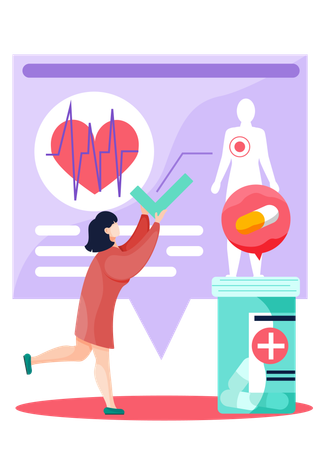 Une fille travaille sur la santé cardiaque  Illustration