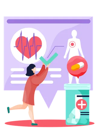 Une fille travaille sur la santé cardiaque  Illustration