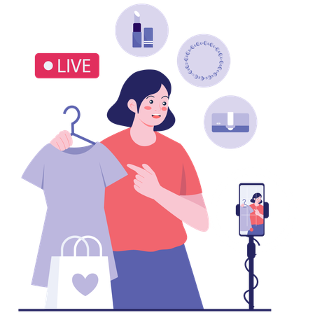Fille travaillant sur la vente de produits en ligne  Illustration