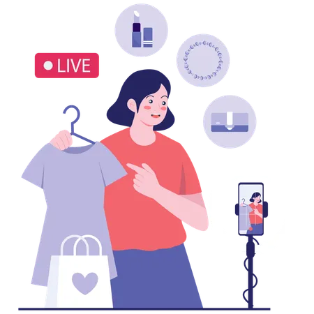 Fille travaillant sur la vente de produits en ligne  Illustration
