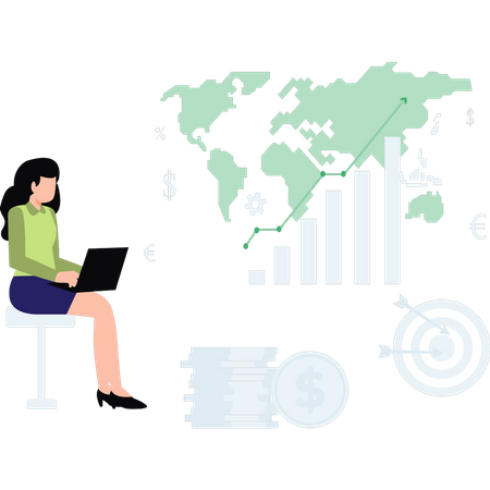 Fille travaillant sur l'analyse financière  Illustration