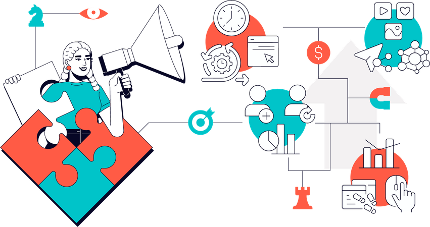 Fille travaillant sur le marketing de contenu  Illustration