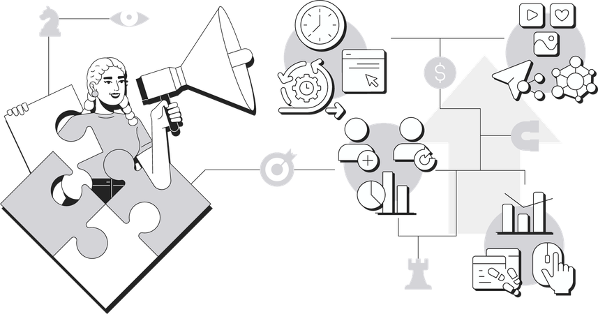 Fille travaillant sur le marketing de contenu  Illustration