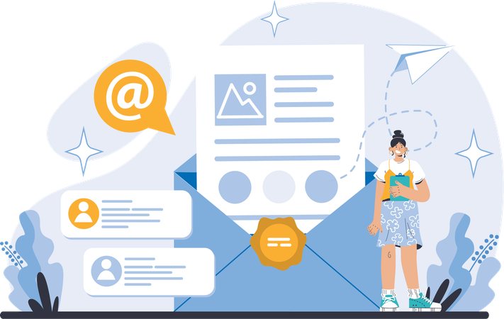 Fille travaillant sur le marketing par courrier  Illustration