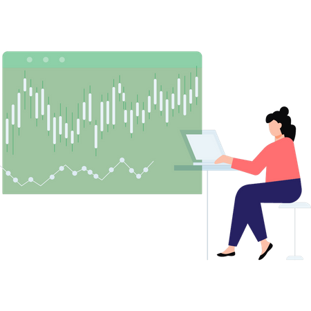 Fille travaillant sur la commercialisation des actions  Illustration