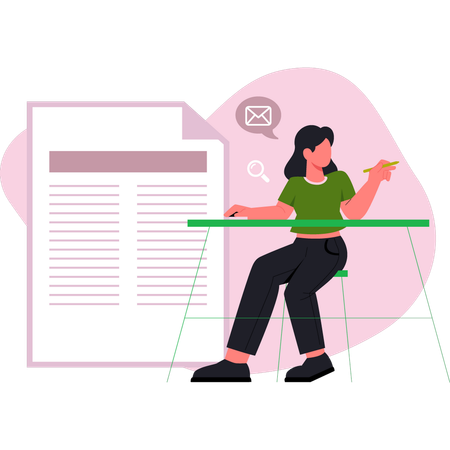 Fille travaillant sur un document en ligne  Illustration