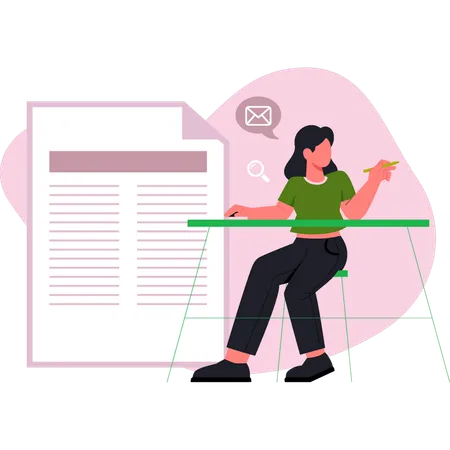 Fille travaillant sur un document en ligne  Illustration