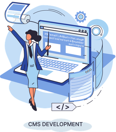 Fille travaillant sur un logiciel CMS  Illustration