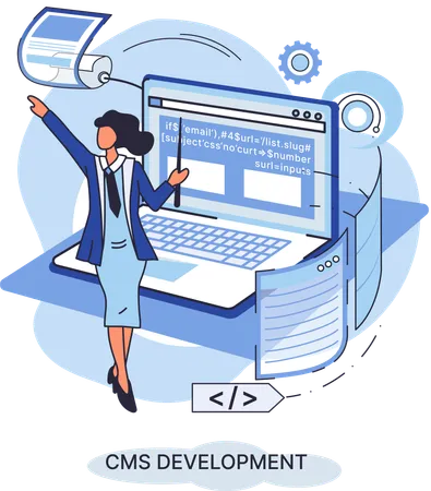 Fille travaillant sur un logiciel CMS  Illustration