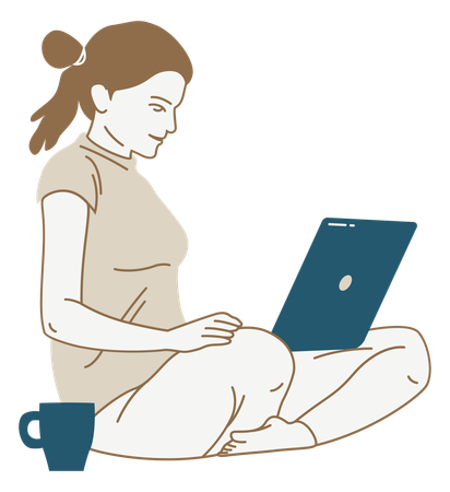 Fille travaillant sur un ordinateur portable  Illustration