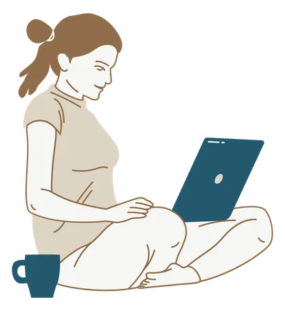 Fille travaillant sur un ordinateur portable  Illustration