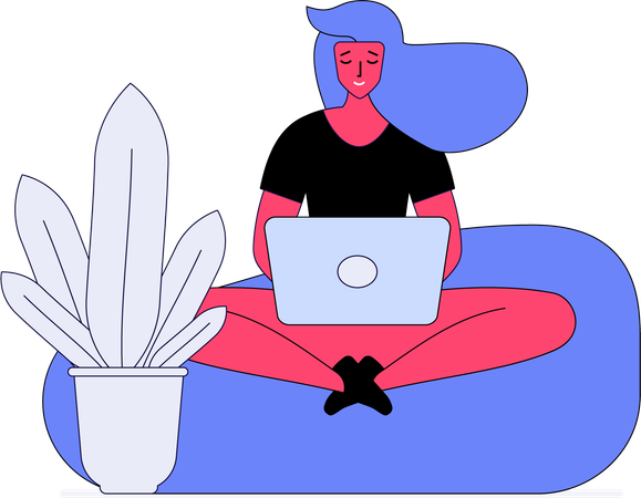Fille travaillant sur un ordinateur portable à la maison  Illustration