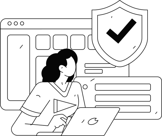 Fille travaillant sur un ordinateur portable avec la sécurité du système  Illustration