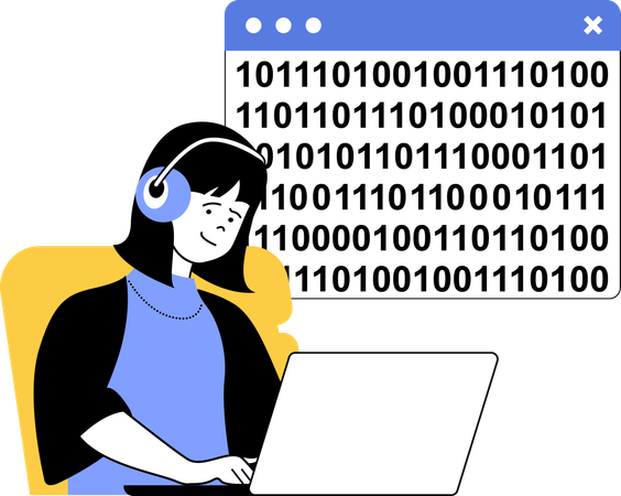 Fille travaillant sur un ordinateur portable en train de coder  Illustration