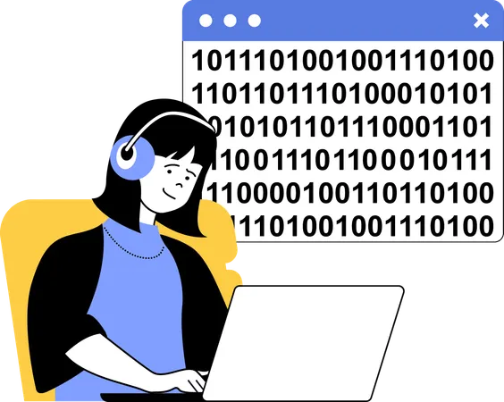 Fille travaillant sur un ordinateur portable en train de coder  Illustration