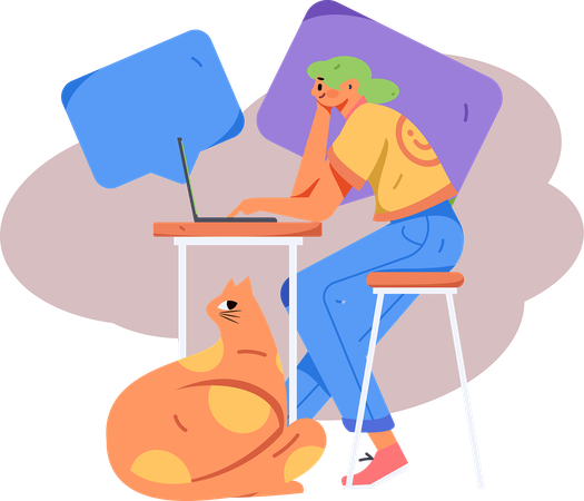 Fille travaillant sur un ordinateur portable tout en discutant d'affaires  Illustration