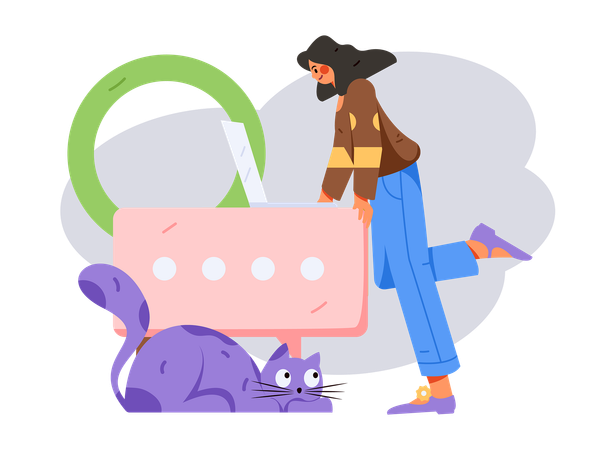 Fille travaillant sur un ordinateur portable tout en effectuant une consultation commerciale en ligne  Illustration