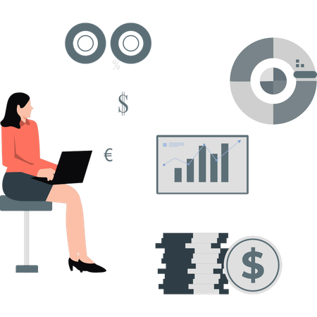 Fille travaillant sur une analyse commerciale  Illustration