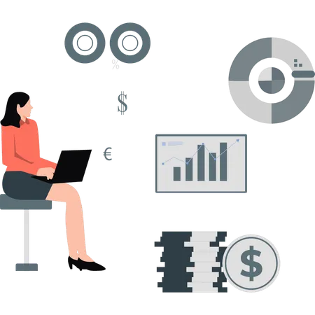 Fille travaillant sur une analyse commerciale  Illustration