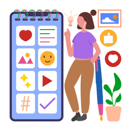 Fille travaillant sur la stratégie de contenu  Illustration