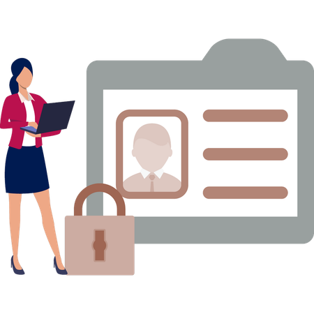 Fille travaille sur le profil utilisateur sur ordinateur portable  Illustration