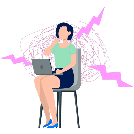 Fille de stress travaillant sur un ordinateur portable  Illustration