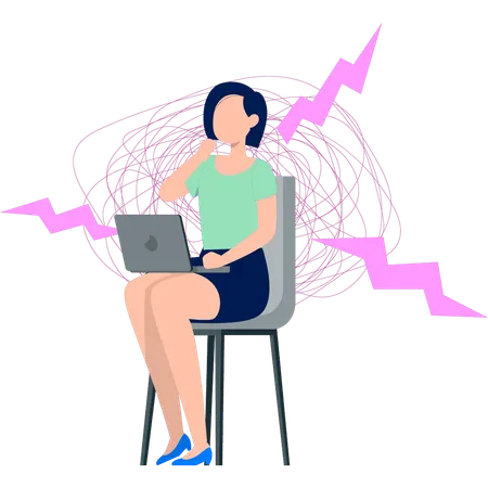 Fille de stress travaillant sur un ordinateur portable  Illustration