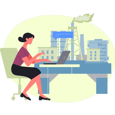 Une fille travaille sur une station de forage pétrolier  Illustration