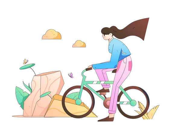 Une fille trouve son chemin en faisant du vélo  Illustration