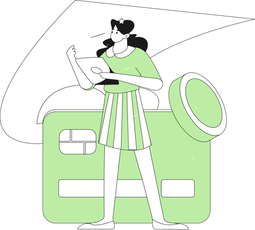 Une fille trouve une facture de carte de crédit  Illustration