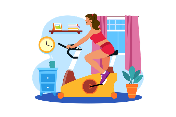 Fille utilisant un cycle de gym  Illustration