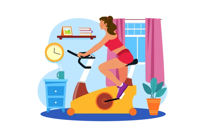 Fille utilisant un cycle de gym  Illustration