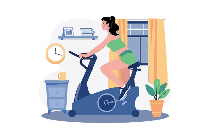 Fille utilisant un cycle de gym  Illustration